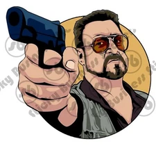 The Big Lebowski Sticker Walter Pointing Gun in Bowling Alley 3 inch 