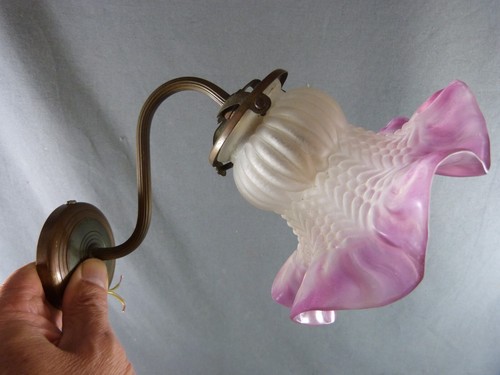 French Art Deco Copper and Violet Glass Light Lamp Wall Sconce - Picture 7 of 9