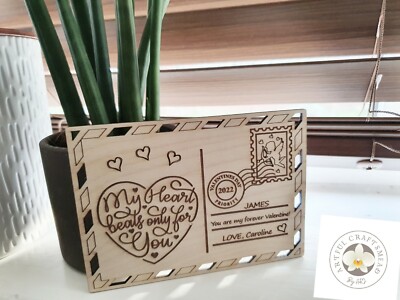 Personalised Wooden Postcard Valentines Love Wedding Anniversary Birthday Magnet