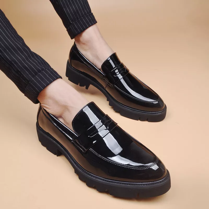 British Men&#039;s Pointed Toe Leather Loafer Slip On Platforms Casual Shoes | eBay