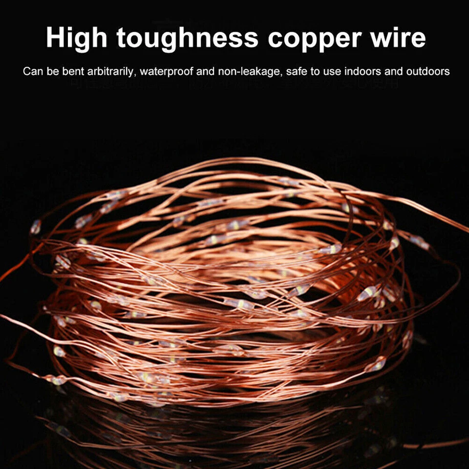 LED Solar String Light Automatic Waterproof w/8 Lighting Modes Copper Wire Light - Image 4 of 4