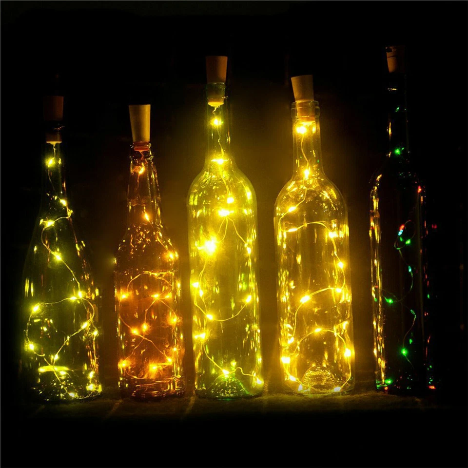 10x Botella de Vino 2M Cadena de Hadas Luces 20 LED Batería Corcho para Fiesta Boda Foto 4 de 4