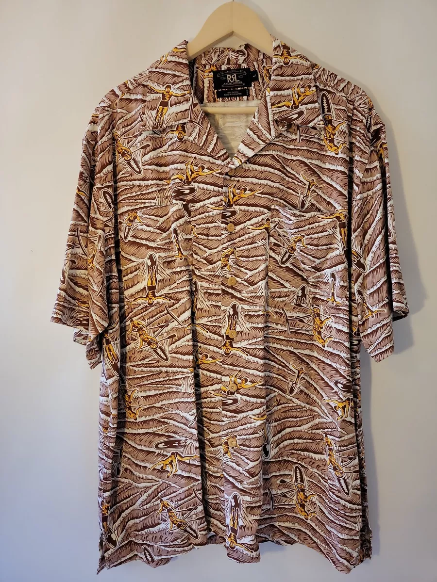 Vintage Double RL Ralph Lauren Label 100% Rayon Hawaiian Shirt Surfer Kayak  L