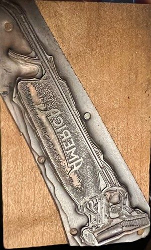 Antique Letterpress Print Block America Vacuum Cleaner Lead Brass Ornate