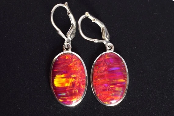 Pendientes de gancho colgantes de ópalo aurora de fuego rosa plata de ley 925 joyería regalo Foto 4 de 4