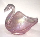 Fenton Pink Iridescent Swan Glass Figurine Trinket Dish - Tiny Chip - 5127HZ