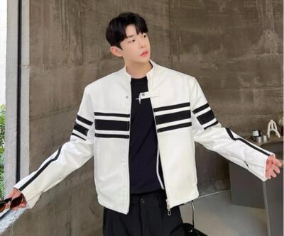 Men's Autumn Fashion Stand Collar Long Sleeve Loose Color Matching Jackets Coat