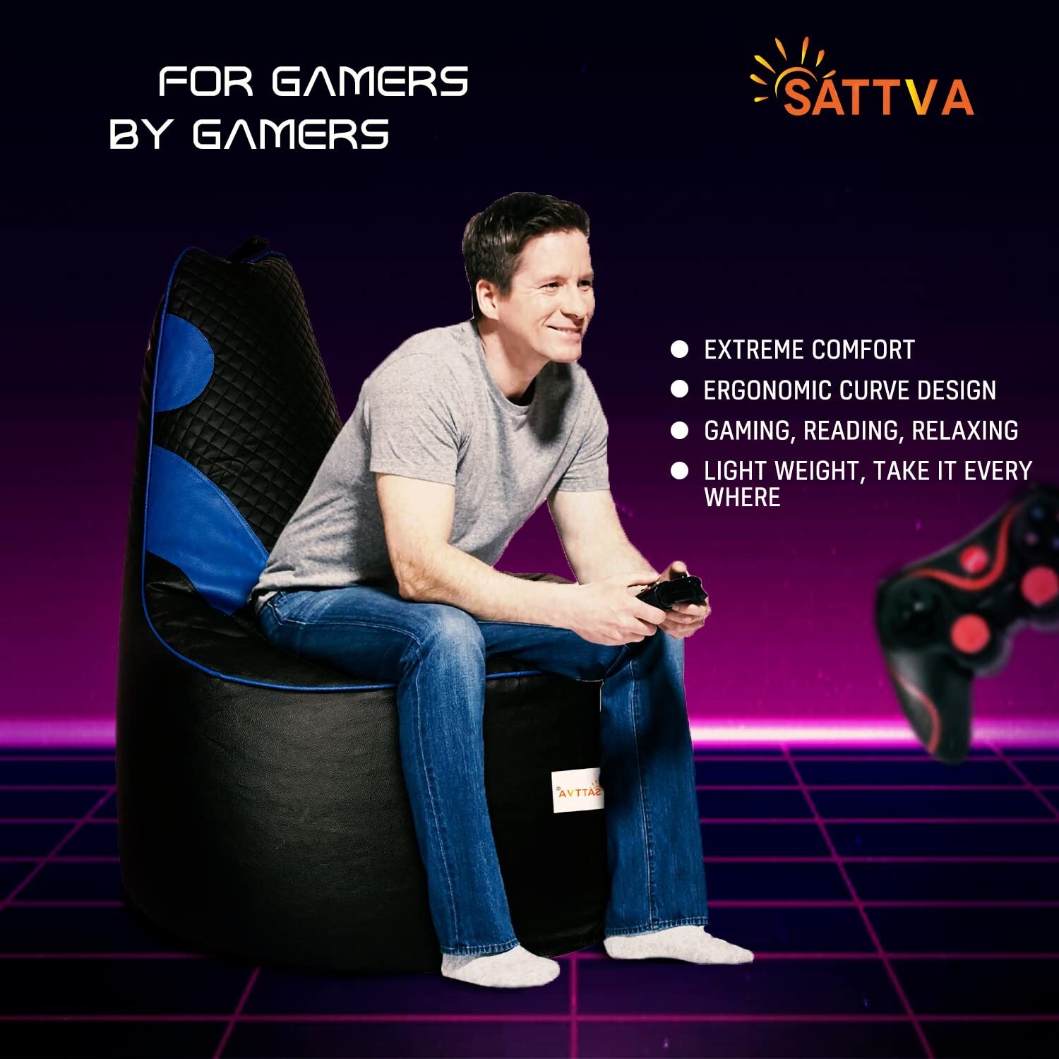 SATTVA 3.5Ft Faux Leather Gaming Bean Bag Chair for Adults Big Bean