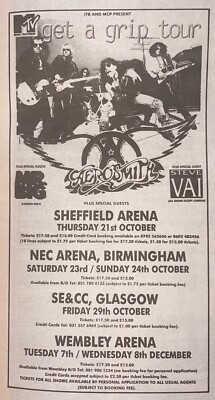 AEROSMITH - GIG ADVERT - GET A GRIP TOUR - OCT 93 - SHEFFIELD - GLASGOW -WEMBLEY