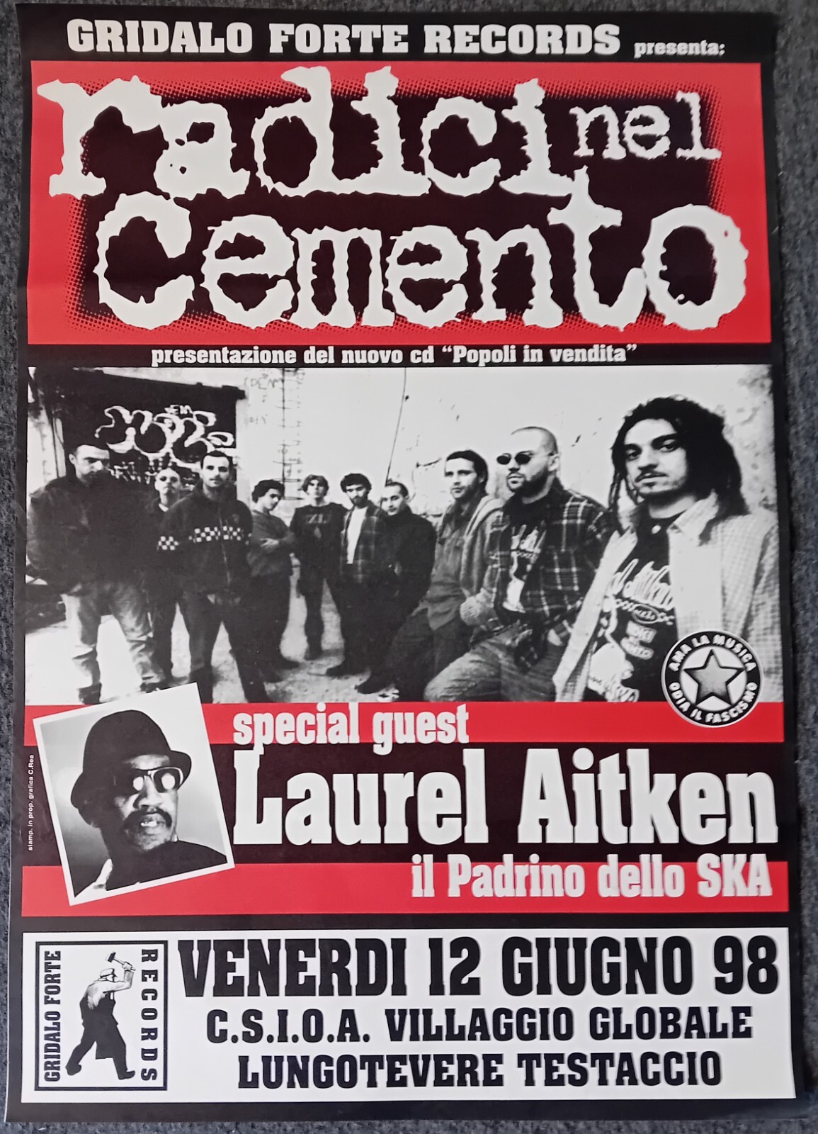 Manifesto concerto Radici nel Cemento & Laurel Aitken - Roma (1998)