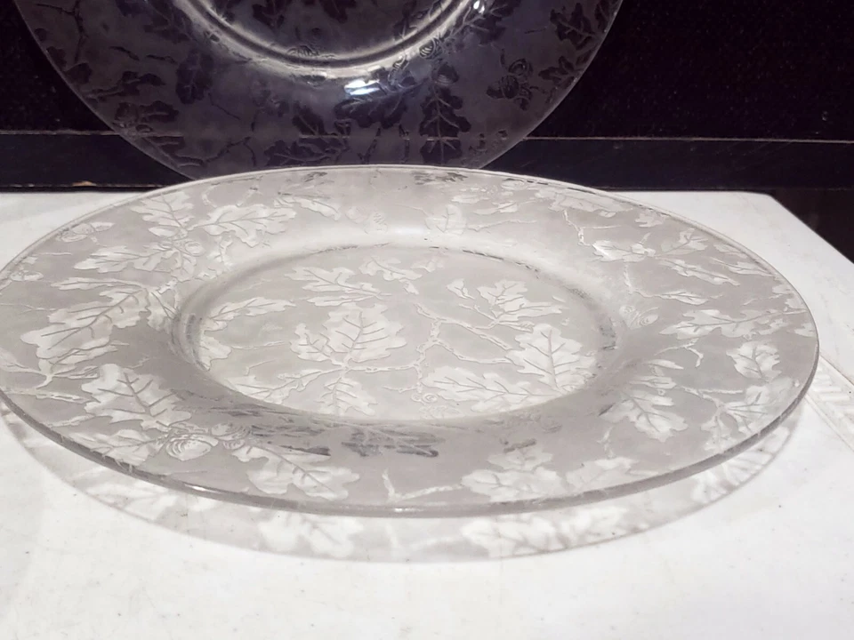 Set of 4- RARE Fostoria Glass Oakleaf Brocade Salad or Luncheon Plates 1920s - Image 2 of 4