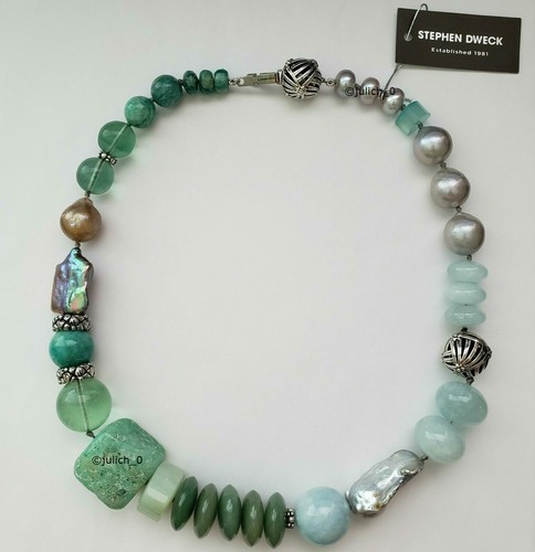 STEPHEN DWECK Sterling Silver Champagne Pearl & Mixed Stone Necklace 20" $1150 - Picture 3 of 10