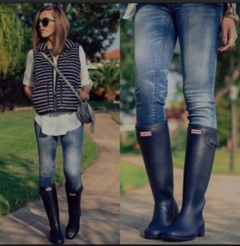 Navy Blue Calf Height Boots Color 