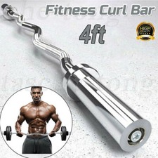 4FT BARBELL BAR WITH SPINLOCK COLLARS OLYMPIC CURL WEIGHT LIFTING GYM BARS 2"