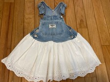 EXC OshKosh B'gosh VESTBAK Overall Jean Dress White Eyelet Lace Skirt 18 Month