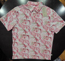 Tommy Bahama Men's Carmine Pink Floating Fronds 3 Button Polo Shirt NWT Sz M