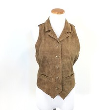 Vtg 90s David Brooks Womens Sz S Brown Distressed Suede Leather Front Vest Small