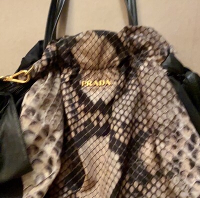 Prada Black Leather w/ Nylon Python Print Bow Satchel Bag | eBay