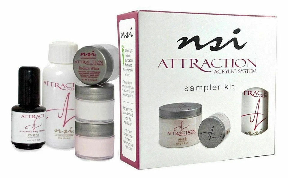 NSI Attraction Acrylic System Sampler Kit - Liquid, 3 x Powder + Primer-FREE P&P