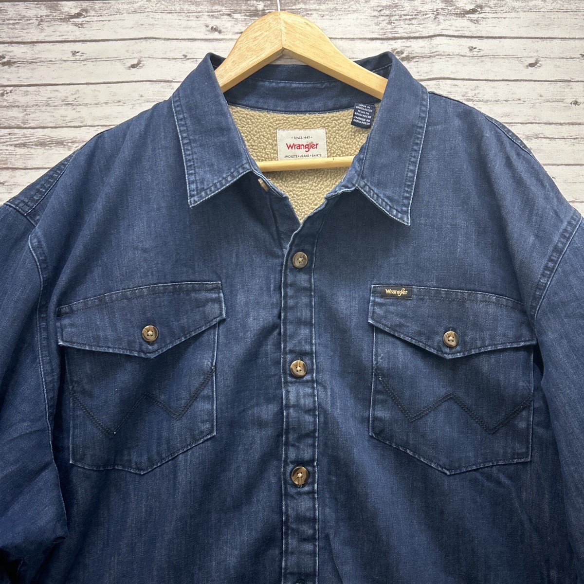 Wrangler Shirt Jacket Shaket Men 2XL Sherpa Fleece Lined Denim
