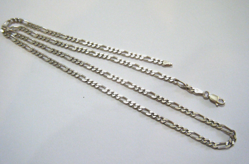 24" Vintage 90s Sterling Silver 4mm Wide Figaro Link Chain FAS Italy