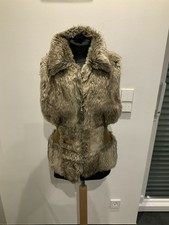 Fellweste Fake Weste Damen Gr. S Braun Beige Natur Strick-Einsatz Figurbetont