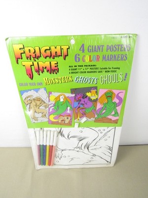 Rare Vintage ''Fright Time'' Color Your Own Monsters Poster & Markers Set 1996