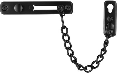 Door Chain Lock Black, Stainless Steel Door Guard with Spring Anti-Theft Press L
