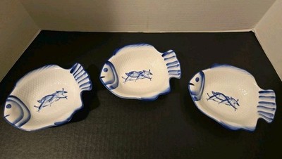 Vintage Dansk Blue & White Hand Painted Ceramic  Fish  Dish Arabesque Collection