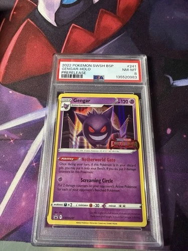 Pokemon Gengar SWSH241 Lost Origin Prerelease Holo Promo PSA 8
