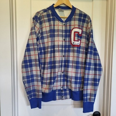 Vintage Y2K Champion Reverse Weave Plaid Varsity Snap Button Jacket Size Large