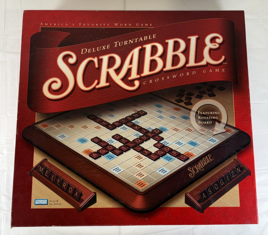 Scrabble Deluxe Edition Board Game With Rotating Turntable Board And Raised Grid
