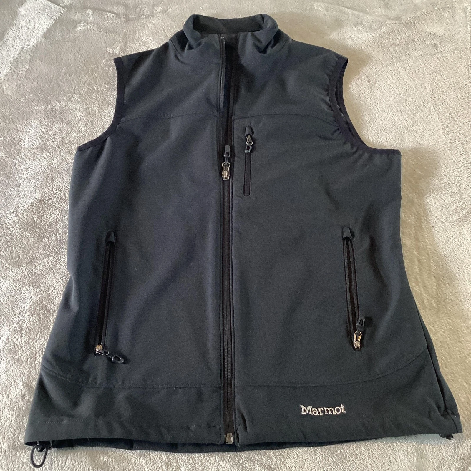 Marmot Vest Mens Medium Black Softshell Full Zip Windbreaker Outdoor Pockets