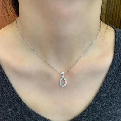 1.50Ct Round Lab-Created Diamond Teardrop Pendant Chain 14K White Gold Plated
