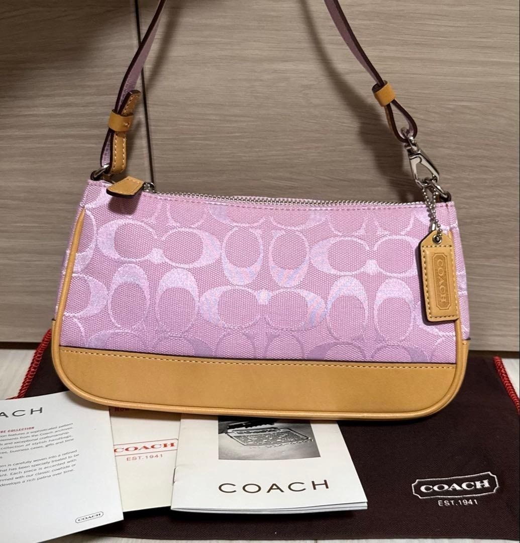 Coach Signature Demi mini Pouch Hand Bag Canvas Leather Pink 6094