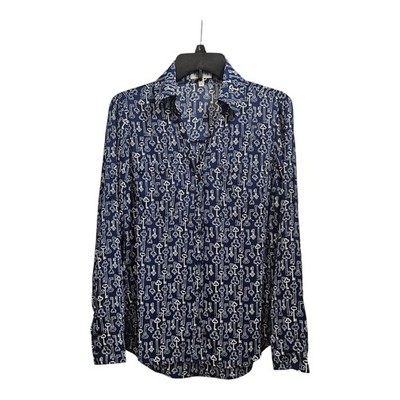 Express The Portofino Womens Shirt Size SM  Key Print Button-Up  Collared V-Neck