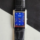 Vintage Seiko Slim Tank Quartz Men Blue Dial Dress Watch-Free Shipping