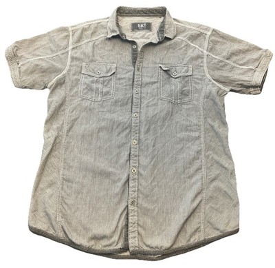BKE Buckle MENS XL Athletic Fit Button Shirt. Short Sleeve Blue Stripe. Cotton