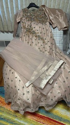 Blush Pink Heavy Embroidered Anarkali Maxi Dress Wedding Party Wear 3 Piece