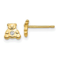 14K Gold Mini Teddy Bear CZ Stud Earrings Jewelry 6mm x 6mm