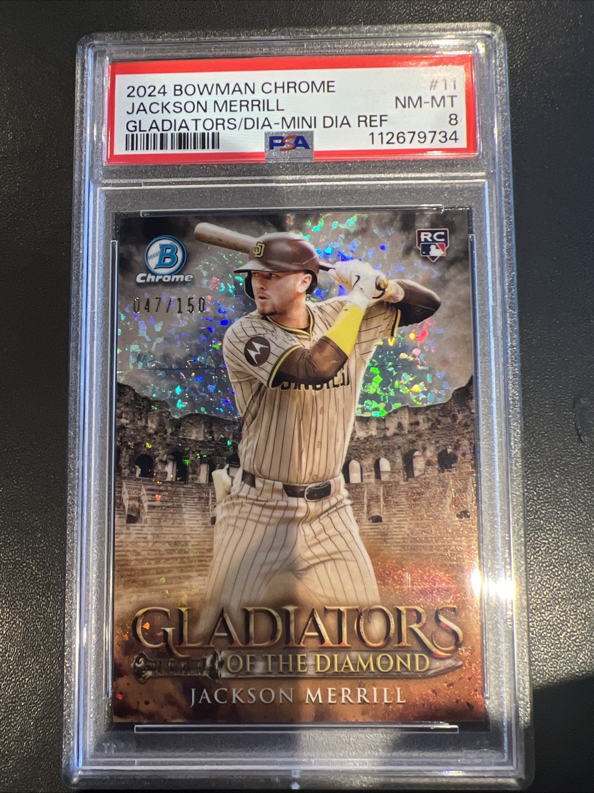 2024 Bowman Chrome Gladiators of the Diamond Jackson Merrill Mini-Diamond Refractor RC /150 #GOTD-11