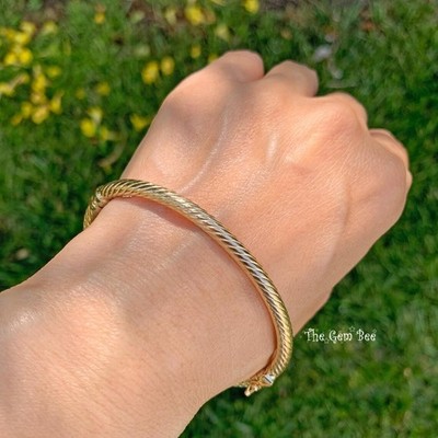 10k massives Gelbgold 4mm verdreht vorsteckbar Armreif 7 ZOLL italienisches Armband