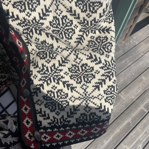 L.L. BEAN Vintage 90s Fair Isle Nordic Snowflake Cotton Chunky Knit Cardigan - Picture 6 of 9