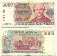 ARGENTINA NOTE 5000 PESOS (1985) LOPEZ-VAZQUEZ SUFFIX A B# 2639a P 318 VF