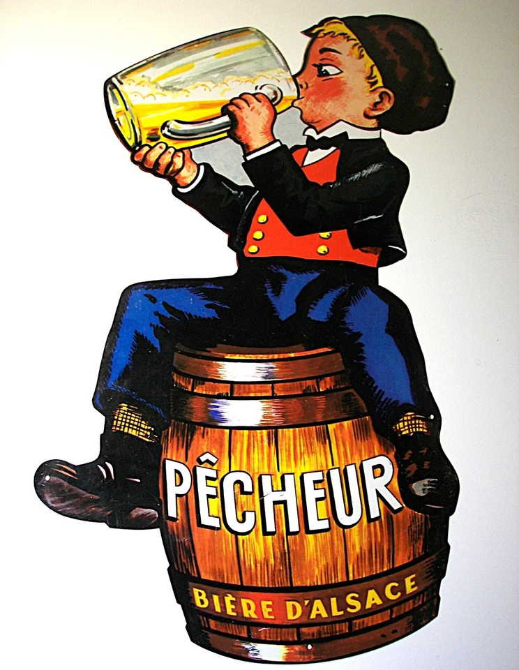 Rare Plaque Pub Tôle PECHEUR BIERE d'ALSACE 1950 Beer Ad Tin Sign Werbeschild #3 - Photo 4/4