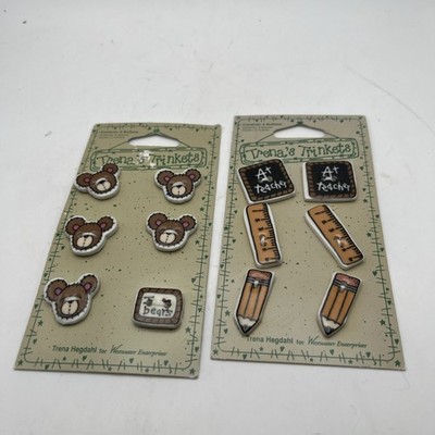 LOT of TRENA'S TRINKETS Ceramic Buttons - School Theme/Bears NEW On Cards