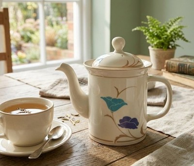 Dansk Tivoli Belles Fleurs La Tulipe Taupe Floral Porcelain Teapot Coffee Server