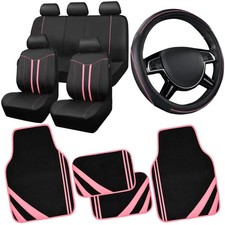 Car Pass Car Seat Covers Full Set For Women Girls With Black Pink