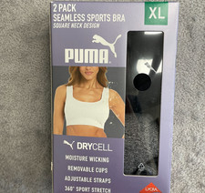 NEW Puma Black Gray 2 Pack Women's XL Seamless Sports Bra Square Neck