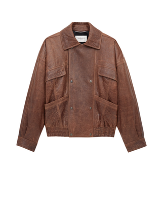 SAINT LAURENT $6700 Brun Chene/Marron Leather Bomber Jacket New